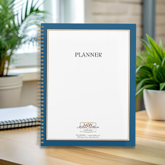 Einfache Blue White Monogram Business Planer