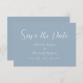 Einfache Blue & White Script Hochzeit Sichern Sie Save The Date (Vorne/Hinten)