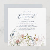 Einfache Blue Wildblume Brautparty Brunch Einladung (Vorne/Hinten)