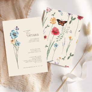 Einfache Blue Wildblume Butterfly Hochzeitdetails Begleitkarte