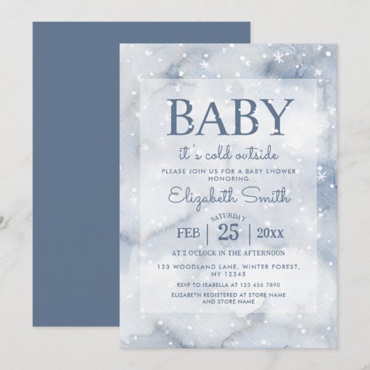 Einfache Blue Winter Baby Dusche Einladung (Vorne/Hinten)