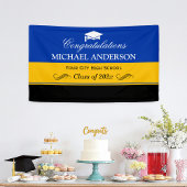 Einfache Blue Yellow Black Graduation Party Banner
