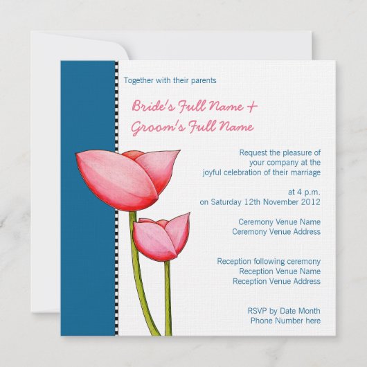 Einfache Blume blau 2 Hochzeitsreise Einladung (Vorderseite)