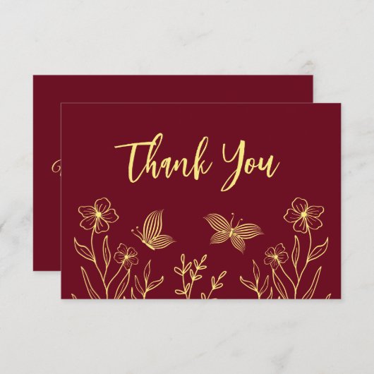 Einfache Blume Bordeaux Dankeskarte (Vorne/Hinten)