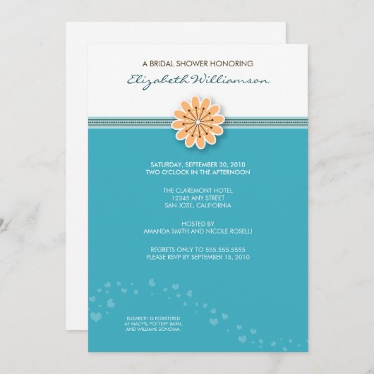Einfache Blume Bridal Dusche Einladung (Aqua) (Vorne/Hinten)
