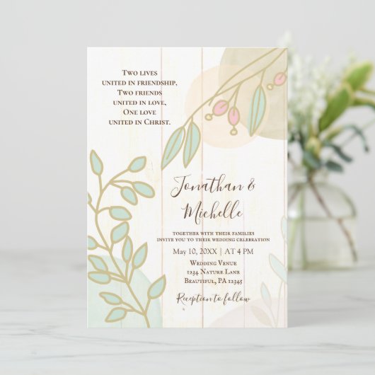 Einfache Blume Christliche Hochzeit aus rustikalem Einladung (Stehend Vorderseite)