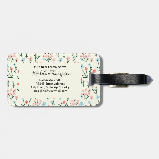 Einfache Blume der Niedlichen Rose Rosa Monogramm Gepäckanhänger (Rückseite horizontal)