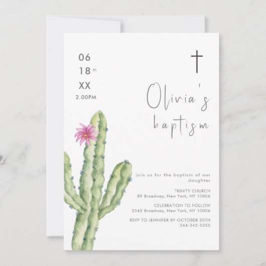 Einfache Blume des Aquarellktus Einladung (Vorderseite)