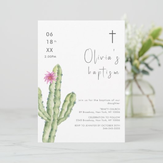 Einfache Blume des Aquarellktus Einladung (Stehend Vorderseite)