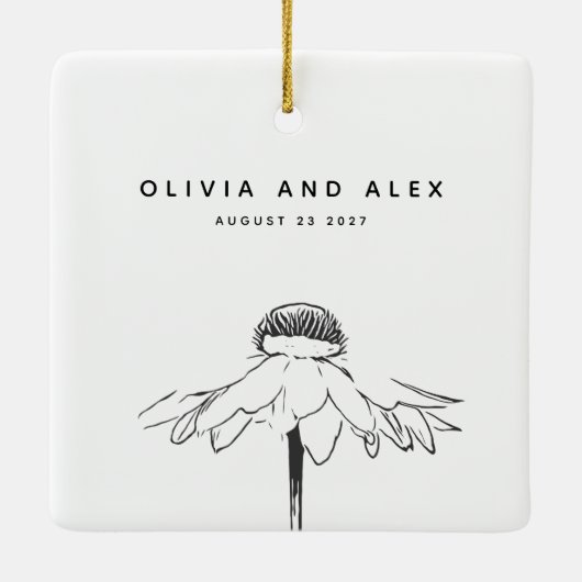 Einfache Blume, die in Schwarzweiß Gezeichnet wird Keramikornament (Rückseite)