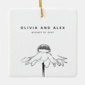 Einfache Blume, die in Schwarzweiß Gezeichnet wird Keramikornament (Vorderseite)