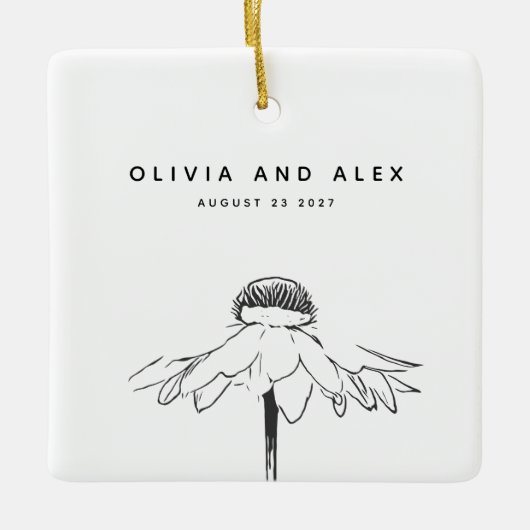 Einfache Blume, die in Schwarzweiß Gezeichnet wird Keramikornament (Vorderseite)