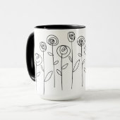 Einfache Blume, die Schwarz und Weiß Zeichne Tasse (Vorderseite Links)