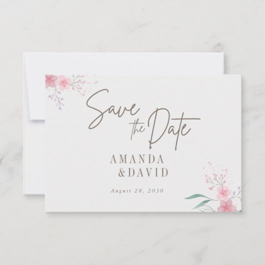 Einfache Blume Elegante Hochzeit Save the Date (Vorderseite)