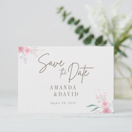 Einfache Blume Elegante Hochzeit Save the Date (Stehend Vorderseite)