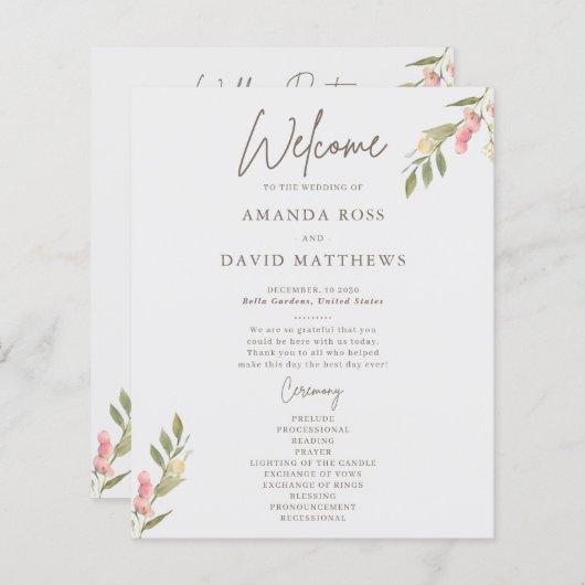 Einfache Blume Elegante Hochzeitsprogramme (Vorne/Hinten)