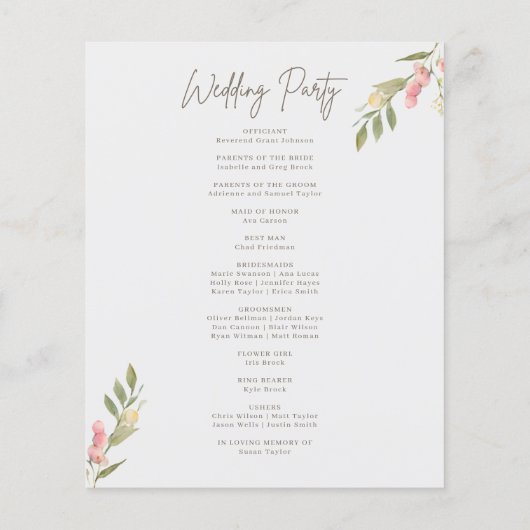 Einfache Blume Elegante Hochzeitsprogramme (Rückseite)