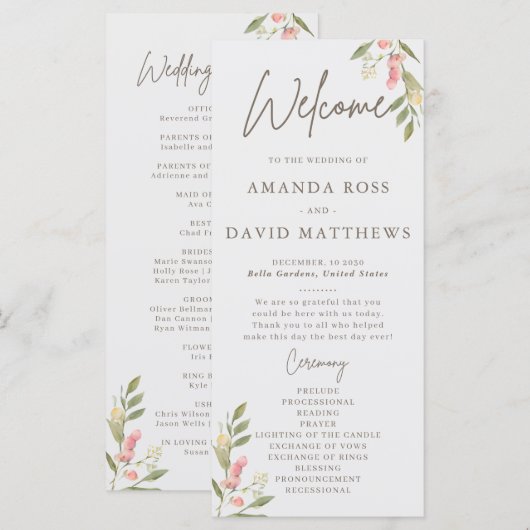 Einfache Blume Elegante Hochzeitsprogramme (Vorne/Hinten)