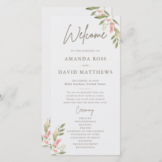 Einfache Blume Elegante Hochzeitsprogramme (Vorne/Hinten)