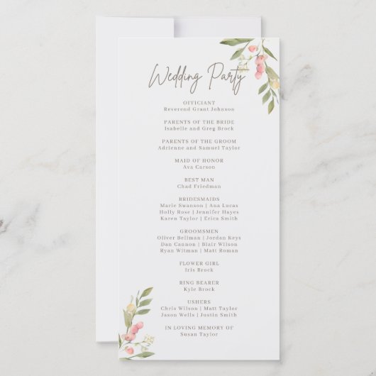 Einfache Blume Elegante Hochzeitsprogramme (Rückseite)