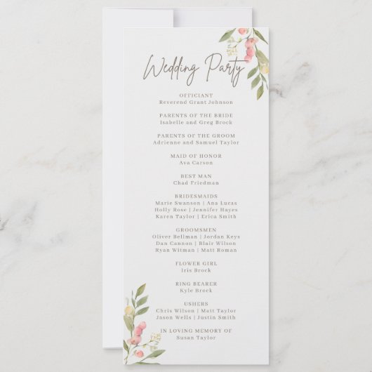 Einfache Blume Elegante Hochzeitsprogramme (Rückseite)