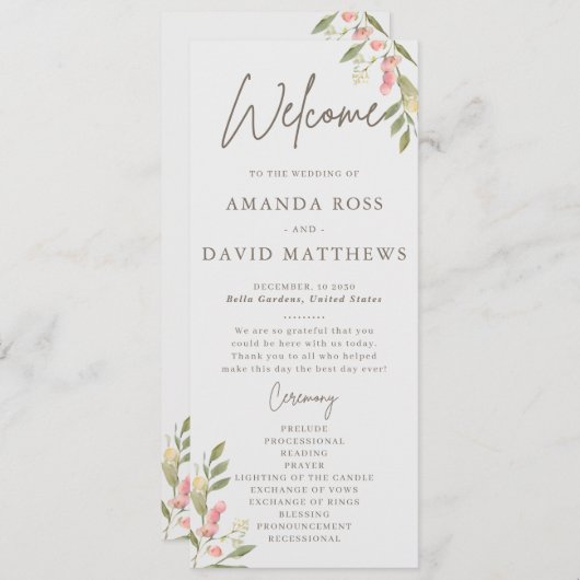 Einfache Blume Elegante Hochzeitsprogramme (Vorne/Hinten)