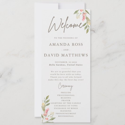 Einfache Blume Elegante Hochzeitsprogramme (Vorderseite)