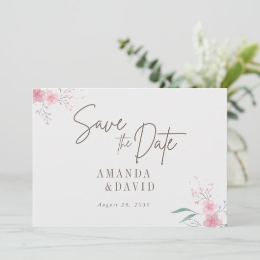 Einfache Blume Elegante Wedding Save the Date Card Einladung (Stehend Vorderseite)