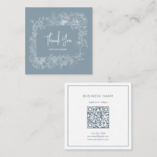 Einfache Blume Frame Dusty Blue QR Code Vielen Dan Quadratische Visitenkarte