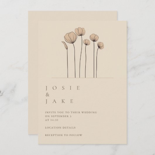 Einfache Blume Hochzeitsfeiern in verworrenen Töne Einladung (Vorne/Hinten)