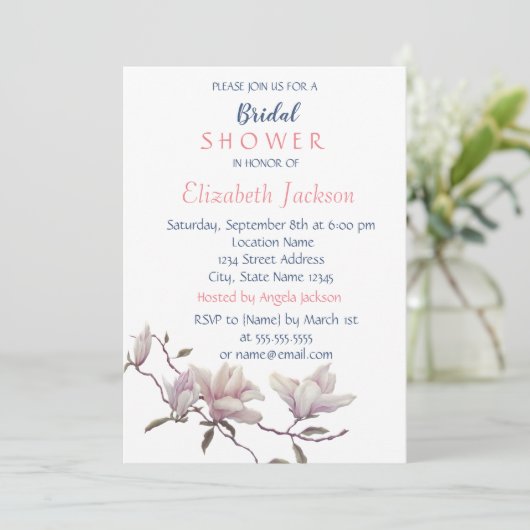Einfache Blume, Magnolia-Brautparty Einladung (Stehend Vorderseite)