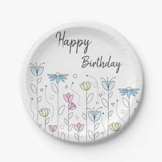 Einfache Blume mit Happy Birthday Pappteller (Vorderseite)