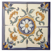 Einfache Blume Mittelmeer Blauer Creme Fliese (Vorderseite)