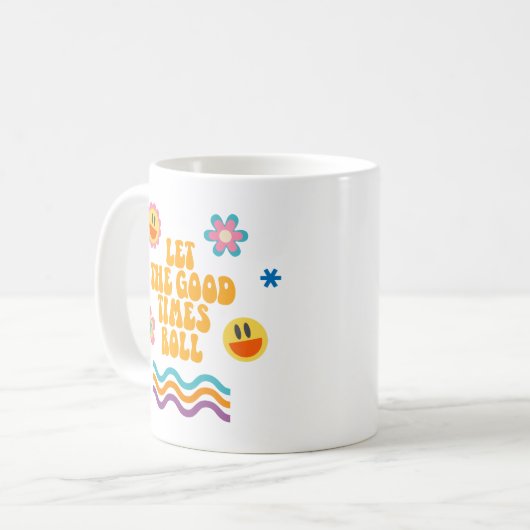 Einfache Blume Retro Smiley Rainbow Fun Kaffeetasse (Vorderseite Links)