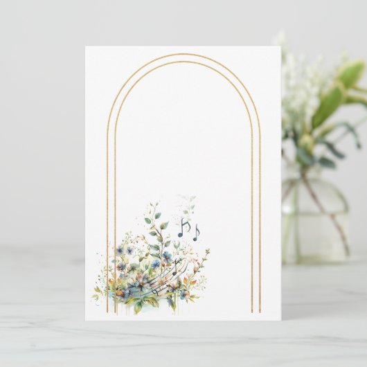 Einfache Blume und Musiknoten verschwinden Einladung (Stehend Vorderseite)