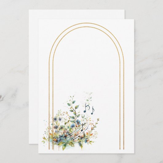 Einfache Blume und Musiknoten verschwinden Einladung (Vorne/Hinten)