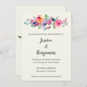 Einfache Blume Wasserfarbe Moderne Elegante Hochze Einladung (Vorne/Hinten)