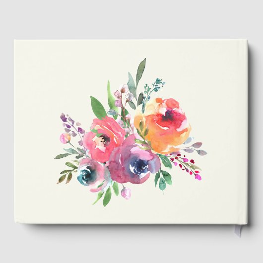 Einfache Blume Wasserfarbe Moderne Elegante Hochze Gästebuch (Rückseite)