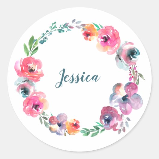 Einfache Blume Wasserfarben Modernes Elegantes Runder Aufkleber (Vorderseite)