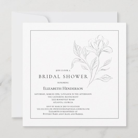 Einfache Blumen Elegantes Schwarz-weißes Brautpart Einladung (Vorderseite)