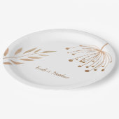Einfache Blumenbotaniqe Gold Foil Wedding Pappteller (Schrägansicht)