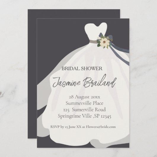 Einfache Blumenbrücke Gown Brautparty Einladung (Vorne/Hinten)