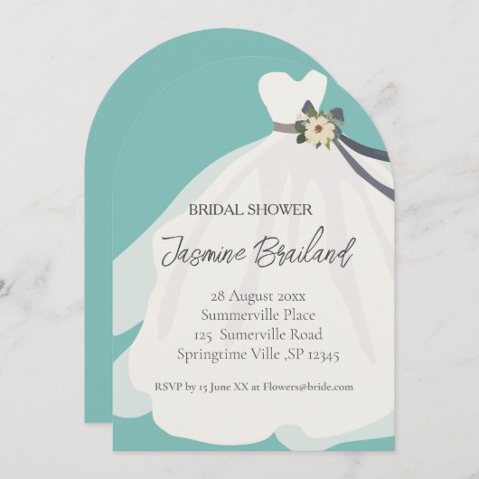 Einfache Blumenbrücke Gown Bridal Dusche Einladung (Vorne/Hinten)