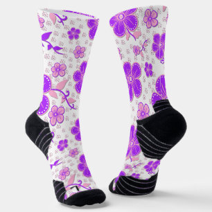 Einfache Blumenfarbe Lila und rosa drucken Socken