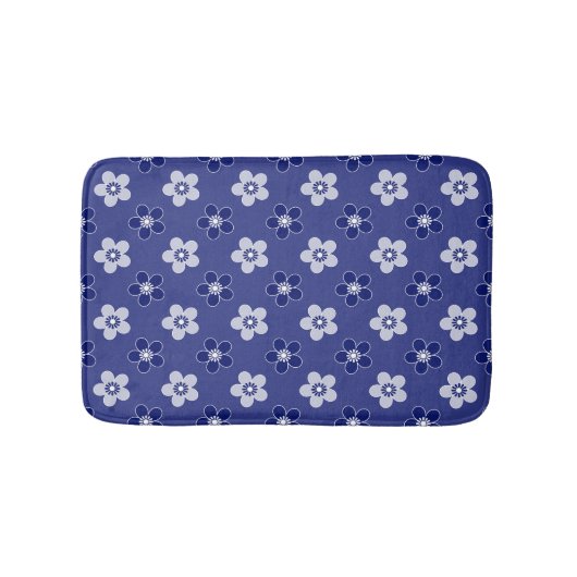 einfache blumenfeste blaue Muster Retro kleine Blu Badematte (Vorderseite)