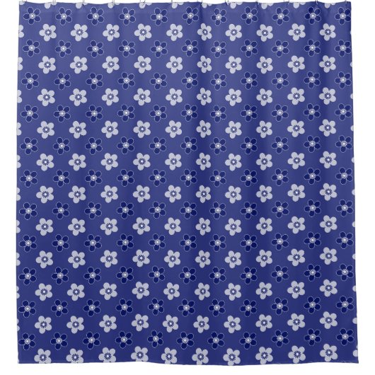 einfache blumenfeste blaue Muster Retro kleine Blu Duschvorhang (Vorderseite)