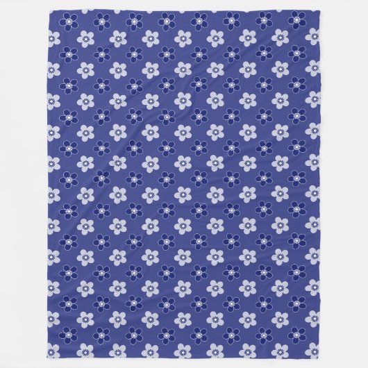 einfache blumenfeste blaue Muster Retro kleine Blu Fleecedecke (Vorderseite)