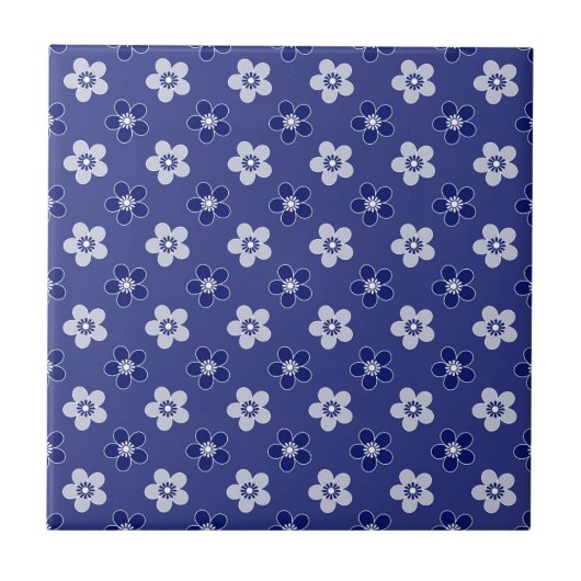 einfache blumenfeste blaue Muster Retro kleine Blu Fliese (Vorderseite)