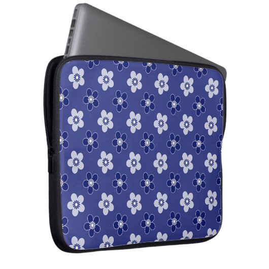 einfache blumenfeste blaue Muster Retro kleine Blu Laptopschutzhülle (Vorne Rechts)