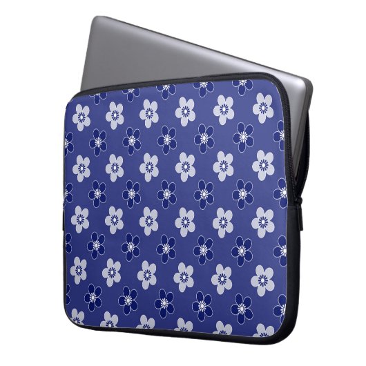 einfache blumenfeste blaue Muster Retro kleine Blu Laptopschutzhülle (Vorderseite Links)